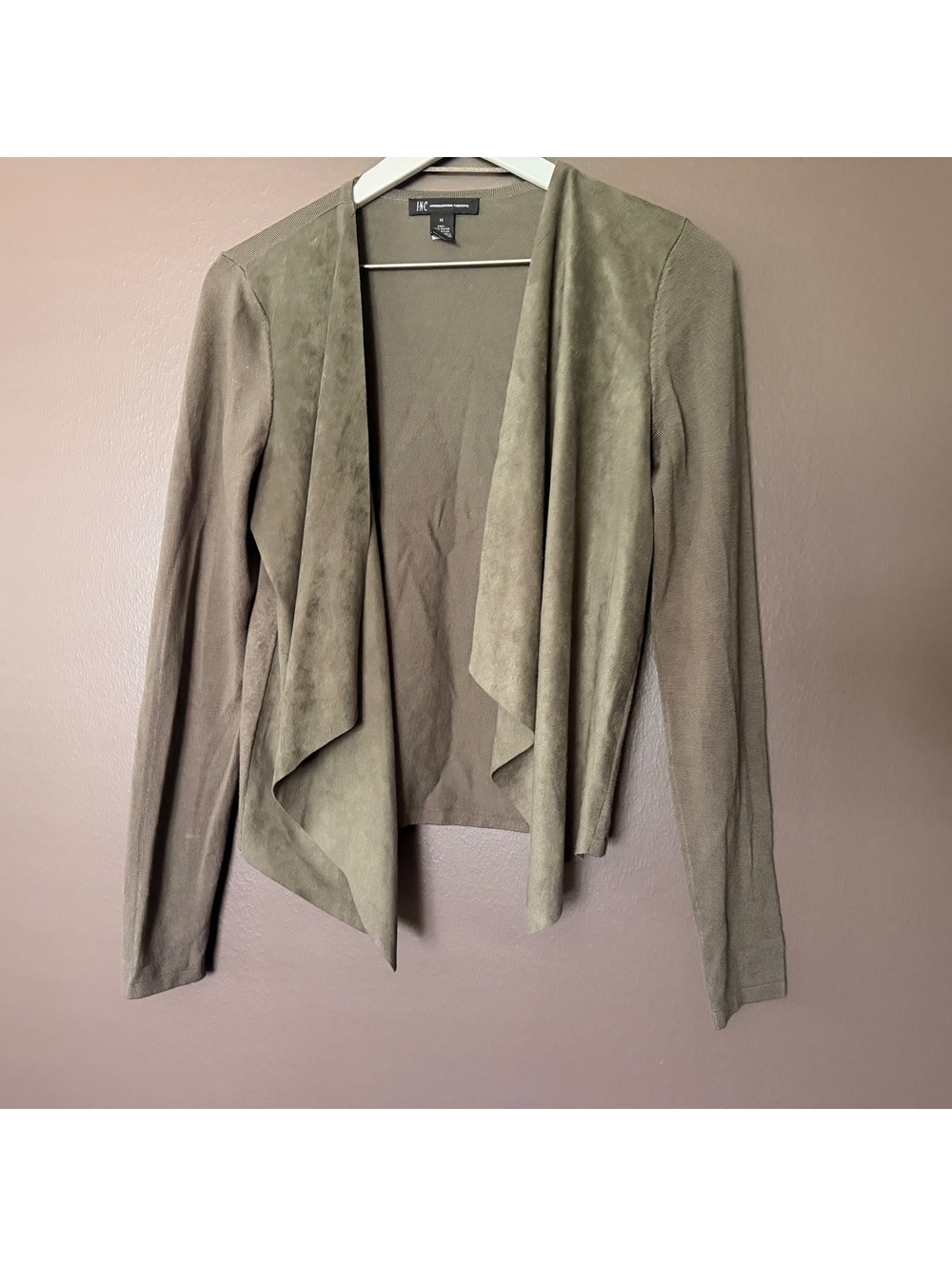 INC International Concepts Faux Suede Drape-Front Cardigan Jacket size Medium